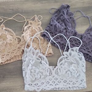 Free People Lace Bandeau 3 pcs - Cream, Purple, Tan